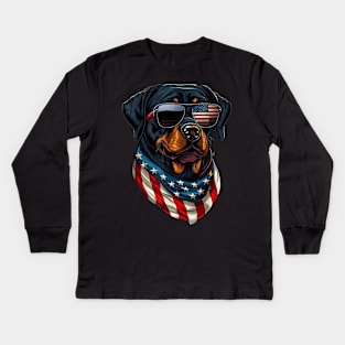 Rottweiler 4th of July American Flag Glasses Stay cool Men Kids Long Sleeve T-Shirt